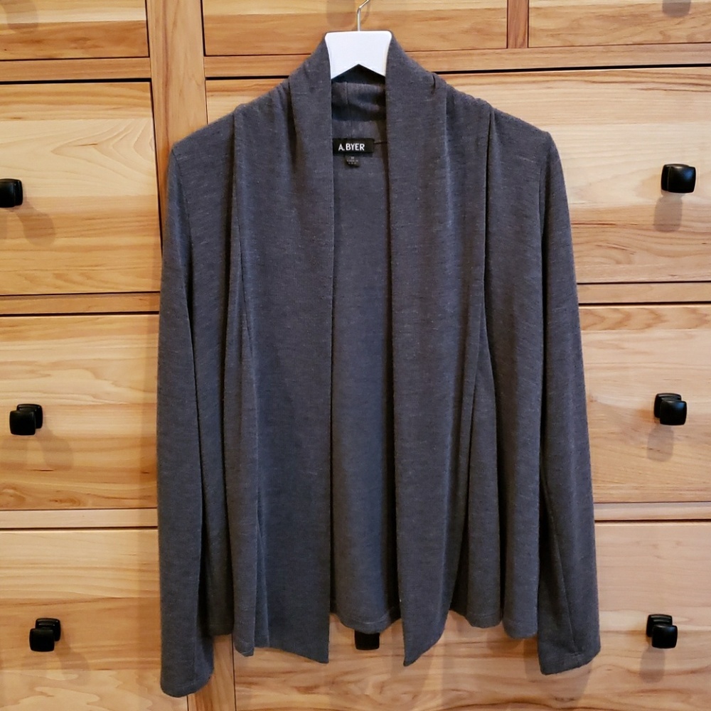 A. Byer Gray Cardigan Open-Front Sweater Size Med